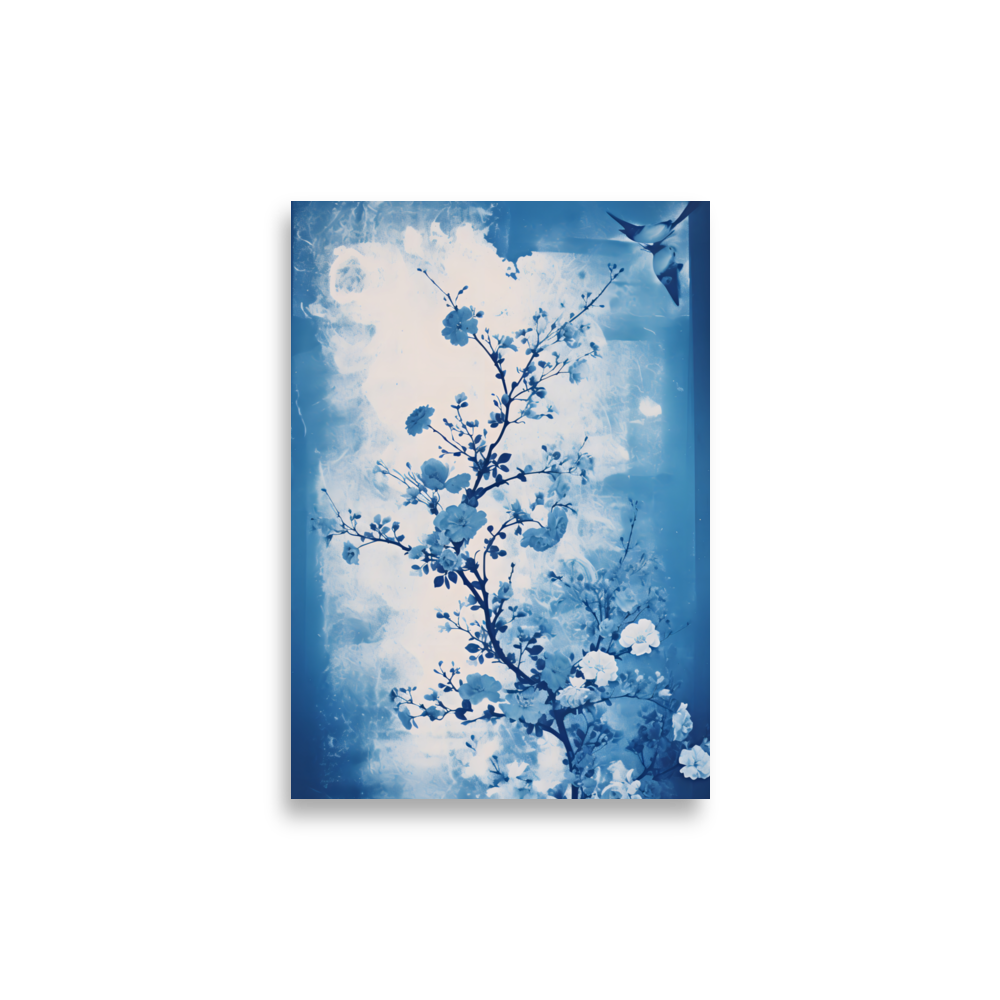 Zyanotypie "Blüten auf Ast"