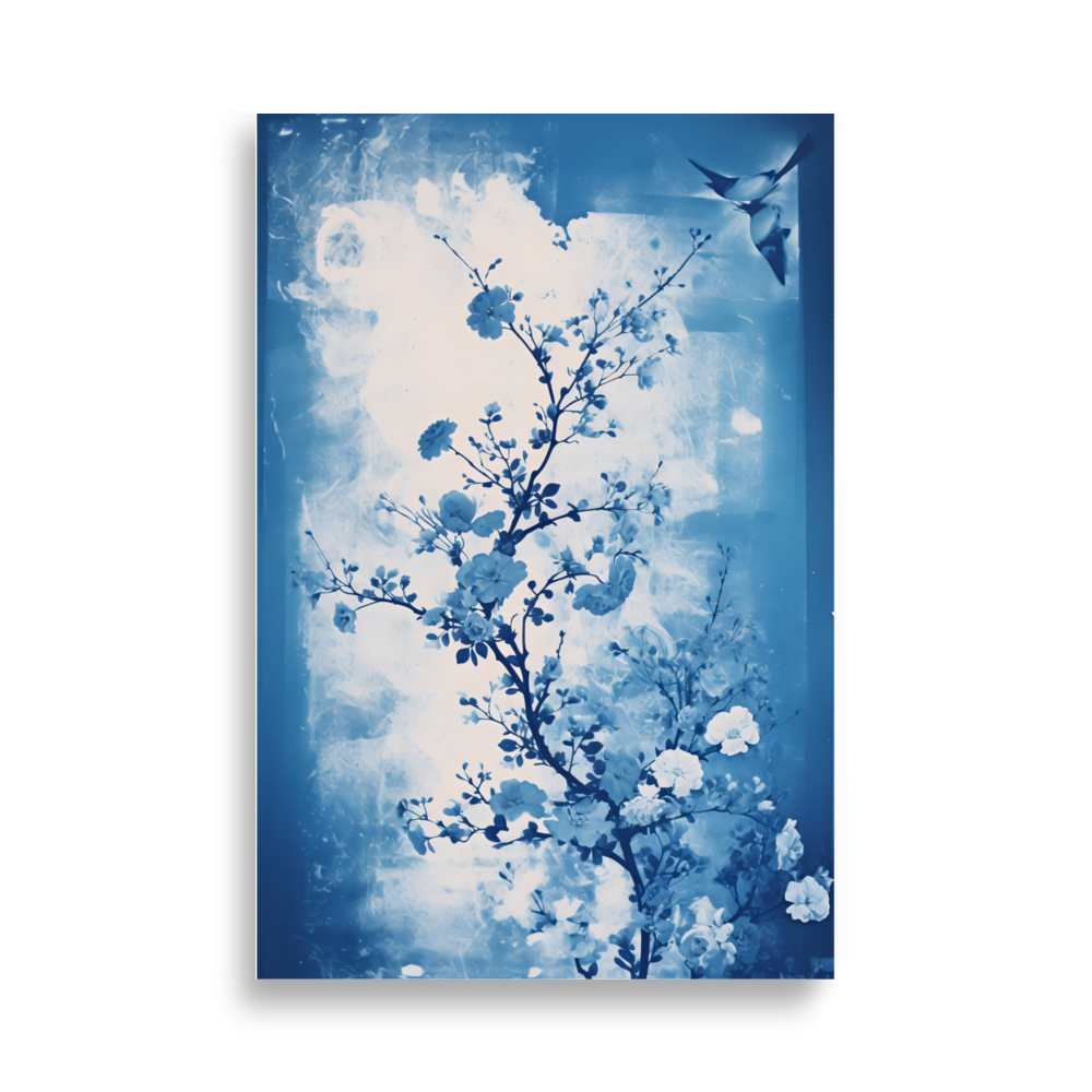 Zyanotypie "Blüten auf Ast"